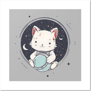 Cute Kitty Bear in Space Posters and Art